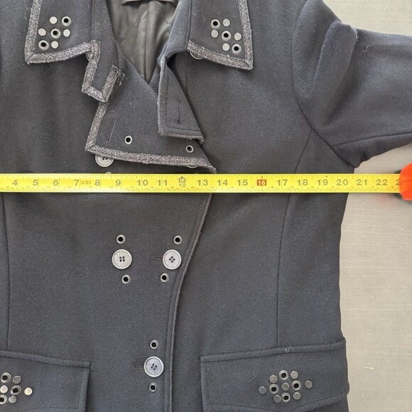Vintage Y2K Ramosport Black Trench Overcoat Grommet Studded Cashmere Wool Coat - Picture 14 of 16